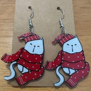 Red Hat and Scarf Cat Earrings